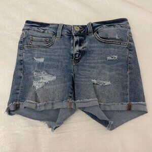 SO Goods For Life Midi Jean Shorts Women 27x11 Size 5/27W Blue Distressed